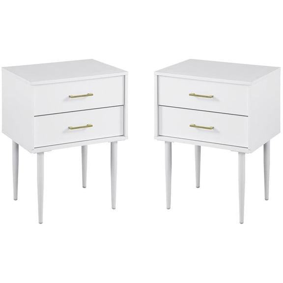 Pemberly Row 2-Piece 20" Two-Drawer Bedroom Nightstand in Solid White