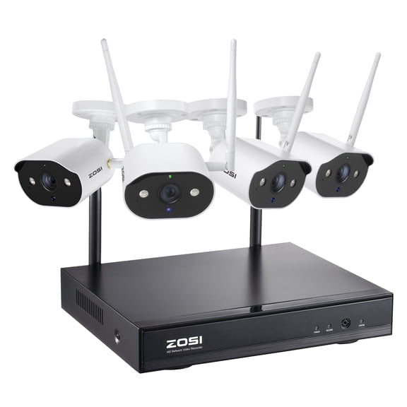 ZOSI 8CH 2K Wireless Security Camera System, 4 x 3MP WiFi Cameras Indoor/Outdoor, Color Night Vision, Spotlight, 2-Way Talk, 3MP 8CH NVR (No Hard Drive)