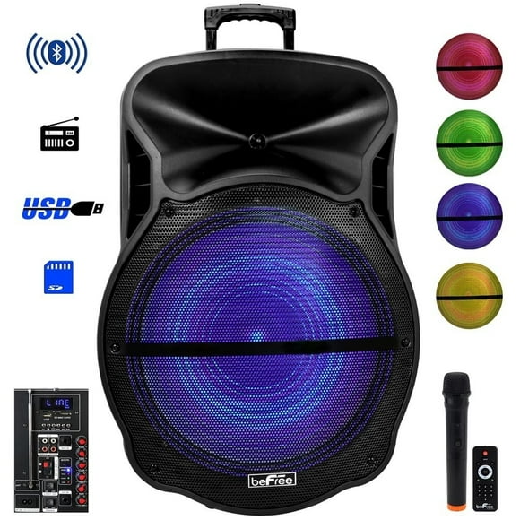 beFree Sound 18 Inch Bluetooth Portable Rechargeable Party Speaker with Sound Reactive LED Party Lights, USB/SD,
