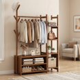 thumbnail image 2 of Closet Armables para Ropa 5 Niveles, Colgador de Pared con Estantes, Perchero para Zapatos, Abrigos, Espacio para Dormir, Sala (Marr&oacute;n), 2 of 6