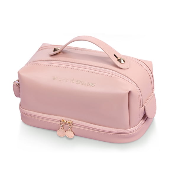 Bolsa de maquillaje portátil, bolsa de cosméticos de viaje de gran capacidad, bolsa de maquillaje de almacenamiento multifuncional