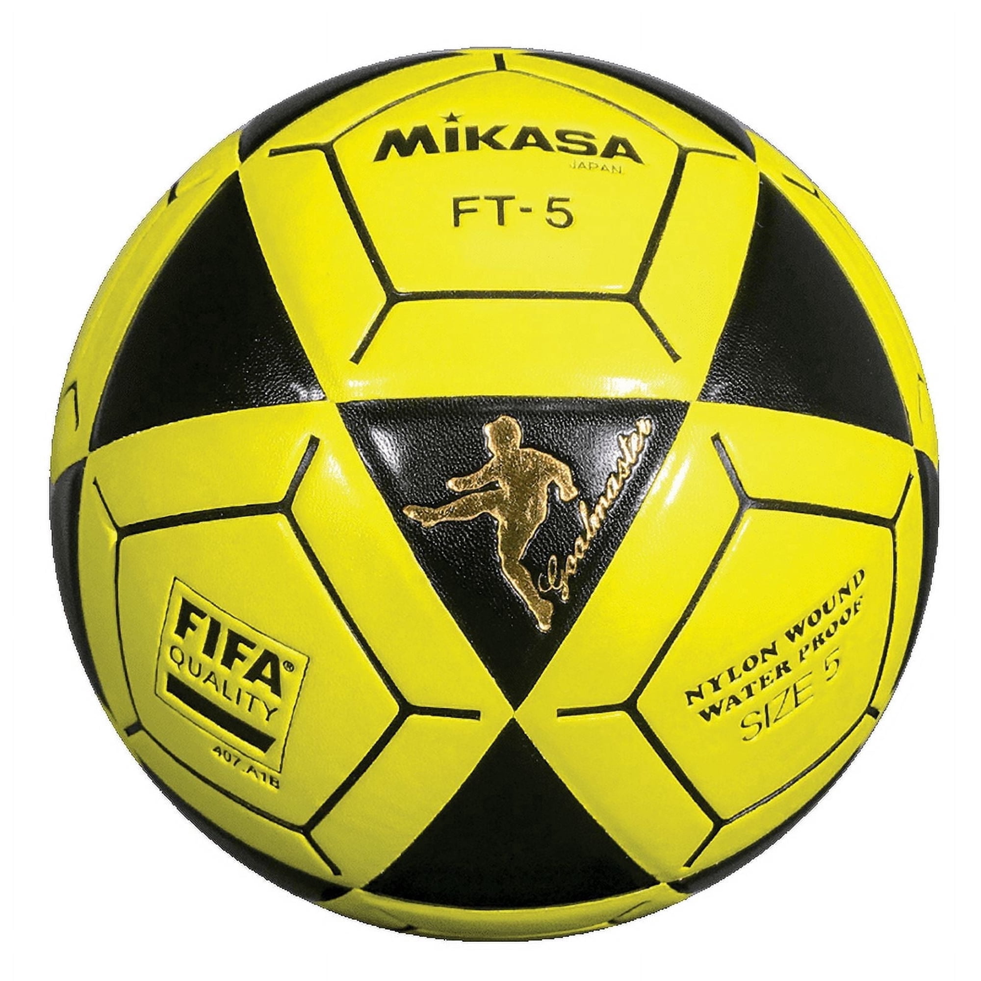 Mikasa FT5 Goal Master Soccer Ball, Size 5, Composite Leather, Black/Yellow, FIFA Approved