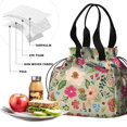 thumbnail image 4 of Boho Bohemia Pioneer Flower Drawstring Lunch Bag Women - Drawstring Lunch Bag Insulated for Work Office - Stain-Resistant Large Lunchbags for Women with Multi-Pockets, 4 of 6
