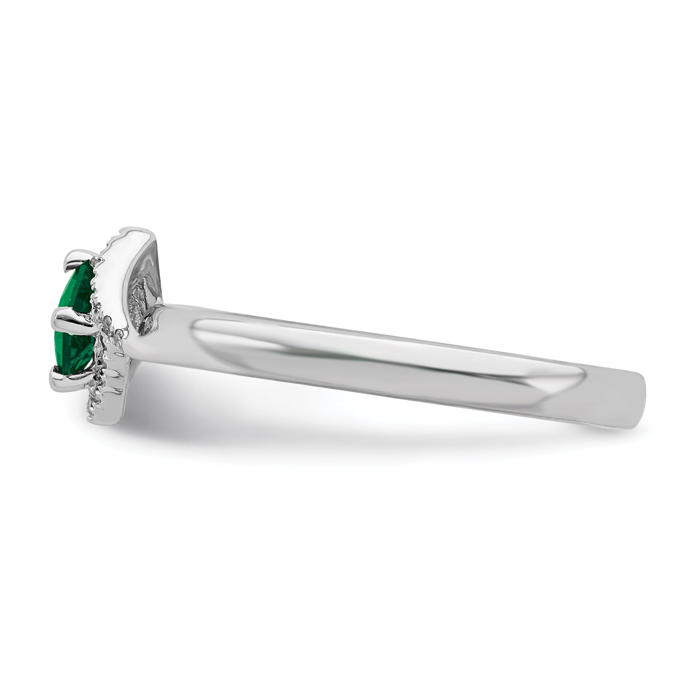 Created Emerald and Diamond Sterling Silver Polished Ring