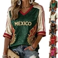 thumbnail image 3 of Women's Summer Tops 2026 Soccer Cup V Neck American Flag Mexico Soccer Jersey Short Sleeve Fan Wear Football Graphic Tees Dark Green XXXL, 3 of 3