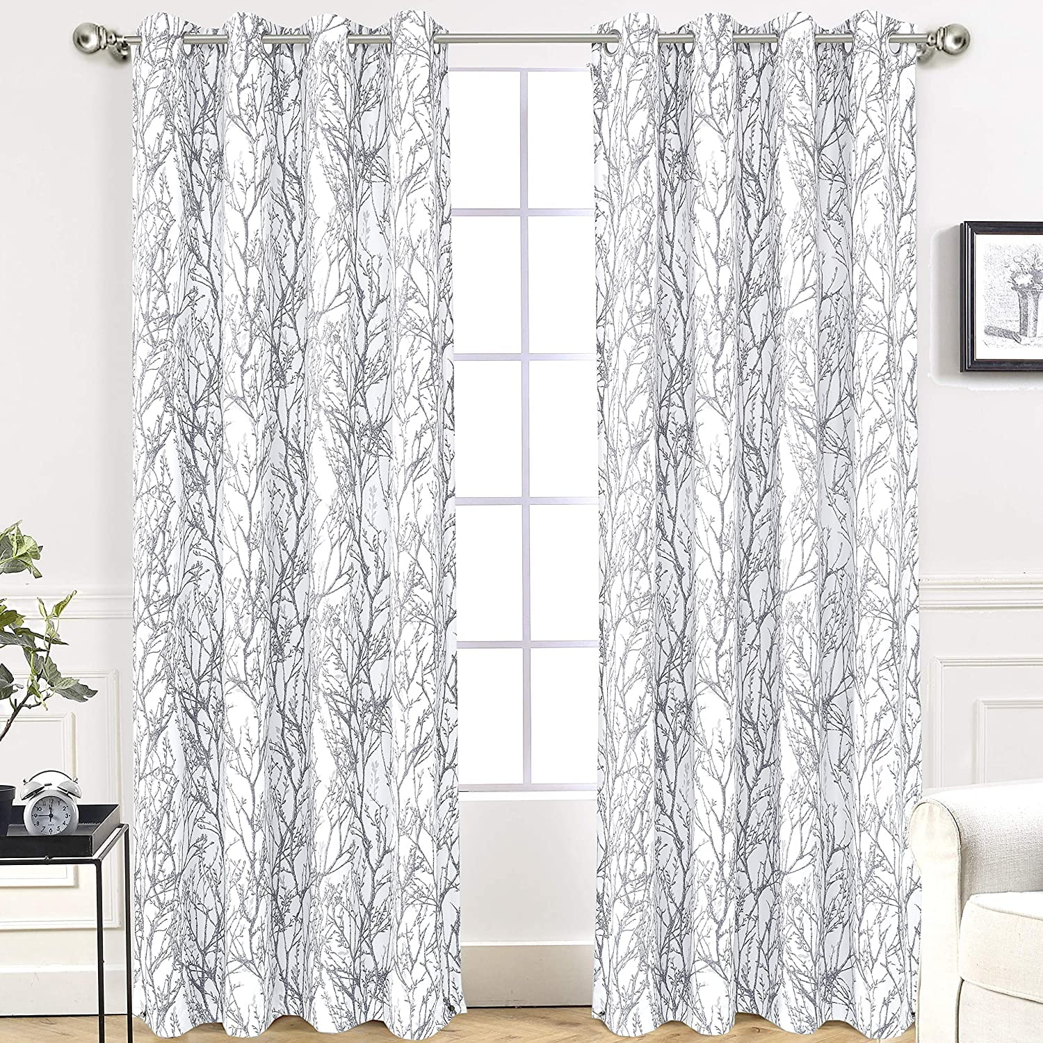 Room Darking Soft Curtain Panels for Living/Bedroom Room and Patio Door Set of 2 Grommet Semi-Blackout Curtain Light Gray/White 52 x 84 Total W 104 Decorative Geometric Trellis Pattern 