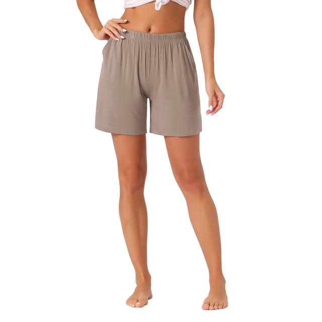 Pantalones cortos de pijama de modal para mujer INSPIRE CHIC, suaves y cómodos, con bolsillos, pantalones cortos elásticos de boxeador, ropa de dormir M Beige