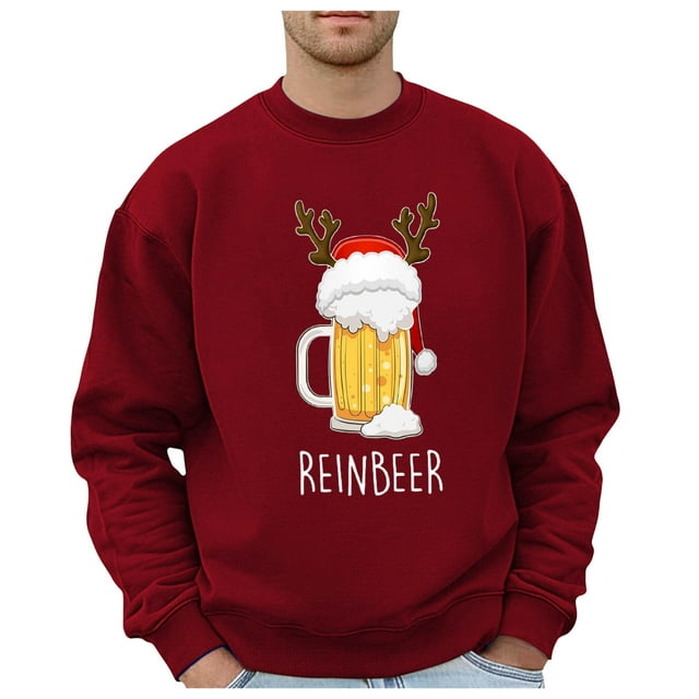 Men's Christmas Beer Glass Themed Casual Style Hoodless Sweatshirt