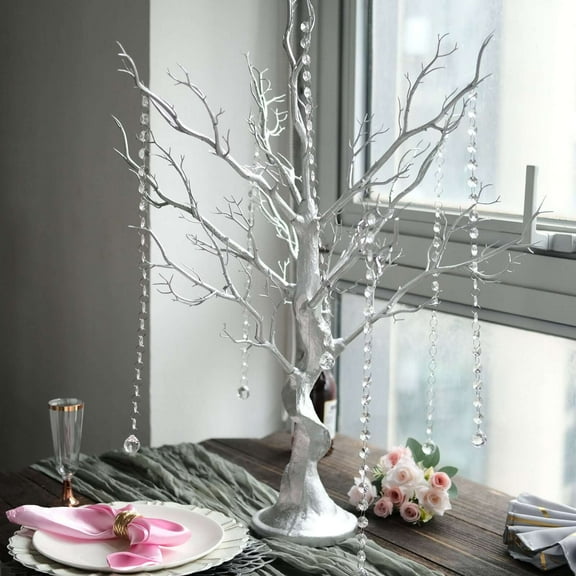 Efavormart 34" Manzanita Centerpiece Tree 8 Acrylic Bead Chains For Wedding Banquet Birthday Party Event Tabletop Decorations - Metallic Silver