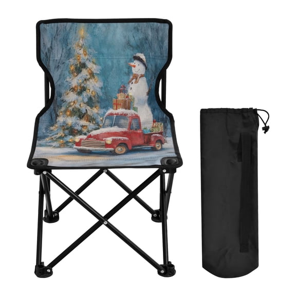 600D Oxford Camping Chair Portable Foldable Chair Supports 220 lbs for Picnic, Fishing, Backpacking Christmas Snowman in A Red Truck