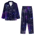 thumbnail image 3 of Renewold Warm Button Down Pajamas for Women Vacation Jogger Athletic Clothing 2pcs Pjs Sets Starry Sky Graphic Scoop Neck Pullover Tops Elastic Waist Sweatpants Size M, 3 of 6