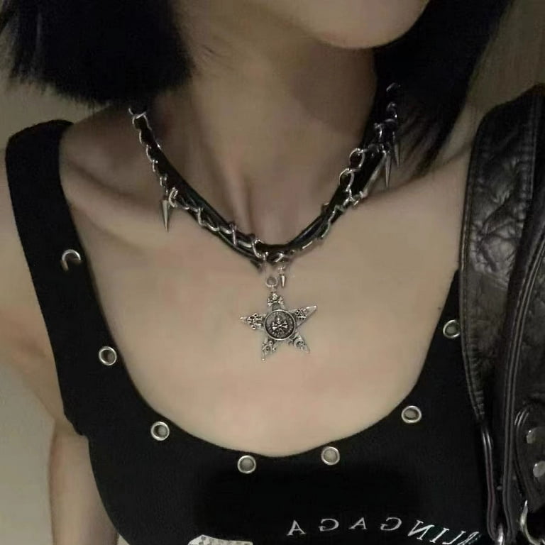 Wraparound Studded Leather Choker, Heart Punk Metal Necklace