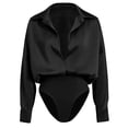 thumbnail image 4 of Women's Long Sleeve Collared Shirt Bodysuit Button Front Stretchy Slim Fit Tucked-in Design for Office Date Nigh Black M, 4 of 8