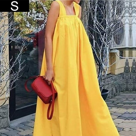 

Catinbow Women Sleeveless Strap Dress Bohemian Plus Size Frock Beachwear
