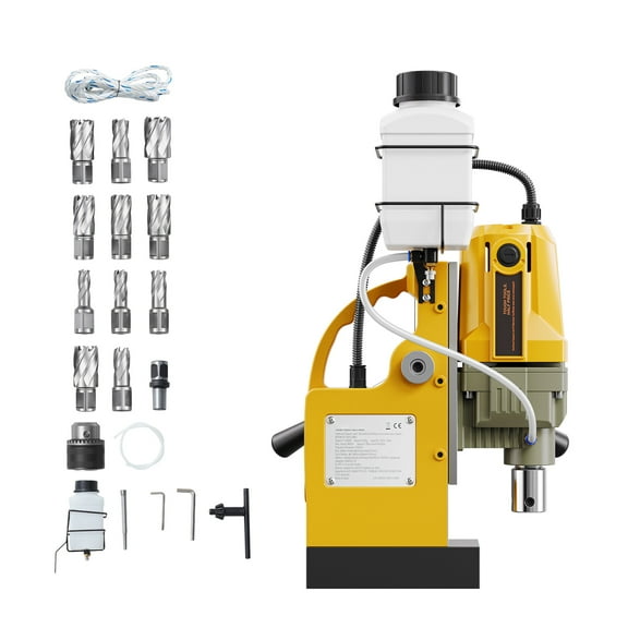 KFFKFF Electric Magnetic Drill, Motor Power of 1400W, Boring Diameter of 1.6 in, 2810 lbf Portability, Comes with 11 Coring Bits, Speed of 800 RPM, Ideal for Metal Surface Drilling
