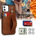 thumbnail image 3 of Design for iPhone 11/Eleven Phone Case with Screen Protector Adjustable Wrist Strap Kickstand Credit Card Slot Slim Shockproof Hybrid Rugged Protective Cover for Women Men Girls 6.1 inch Brown, 3 of 14