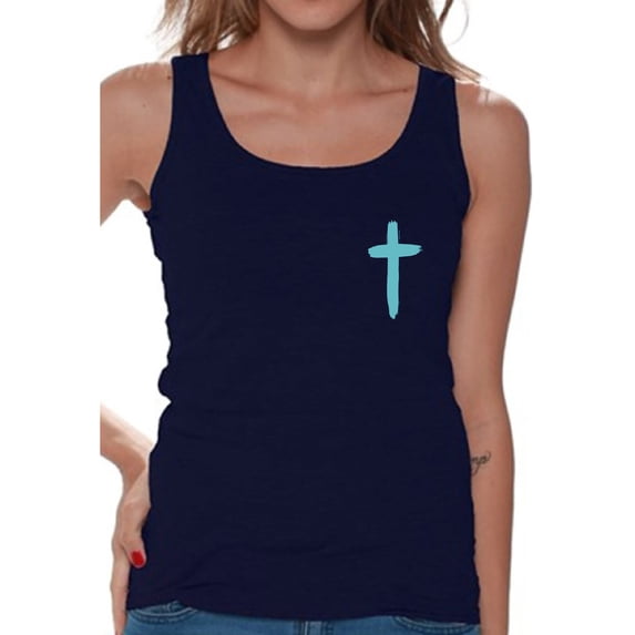 Awkward Styles Turquoise Cross Tank Tops for Women Christian Clothes for Ladies Following Jesus Womens T-Shirt Christian Gifts Jesus Tank Top Jesus Clothing Jesus T Shirt for Her Cross Ladies Shirt