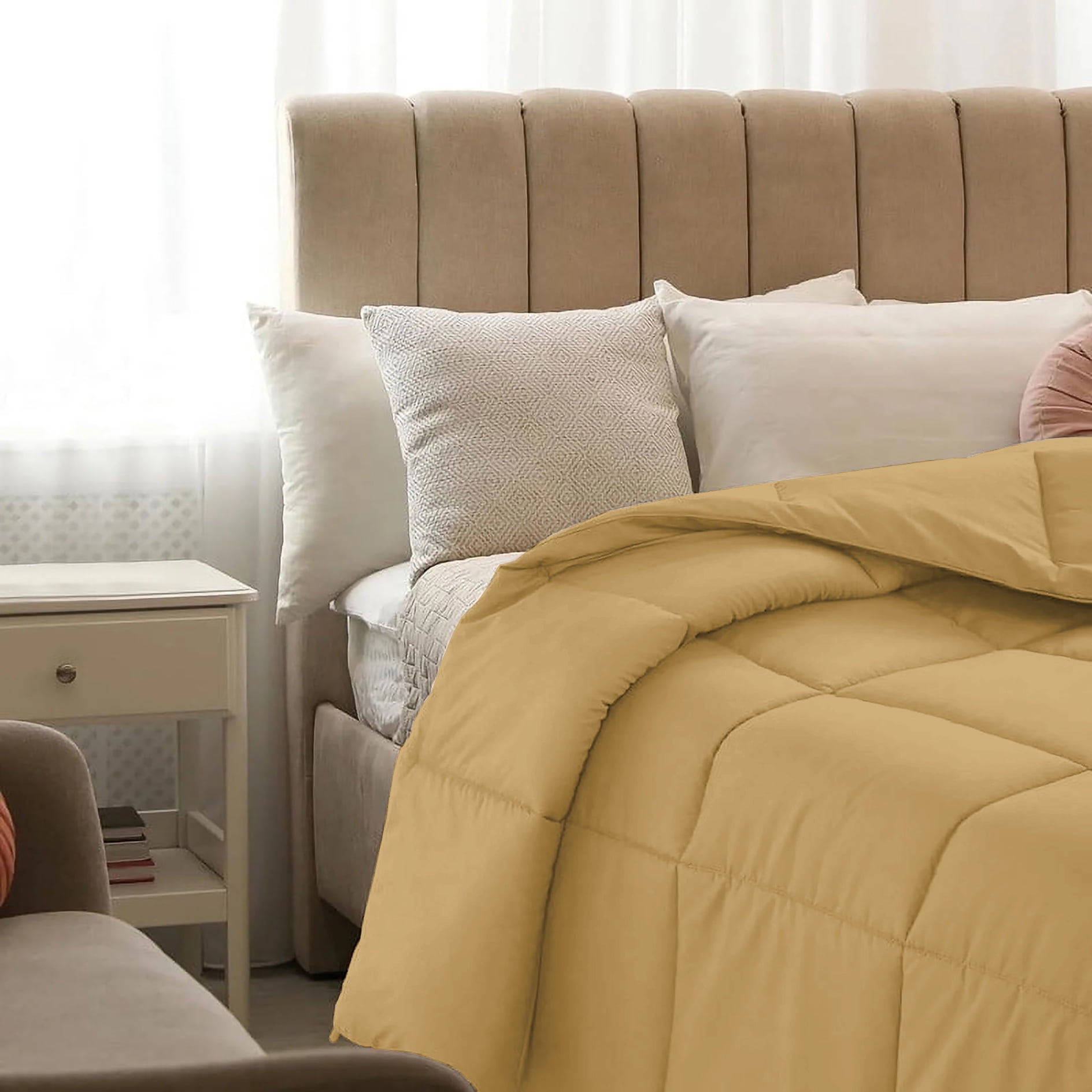 All Season Comforter King Size 90X102, Duvet Insert, Quilted Comforter with Corner Tabs, Duvet Lightweight Quilt, Down Alternative Hotel Comforter King Size 90X102 Beige