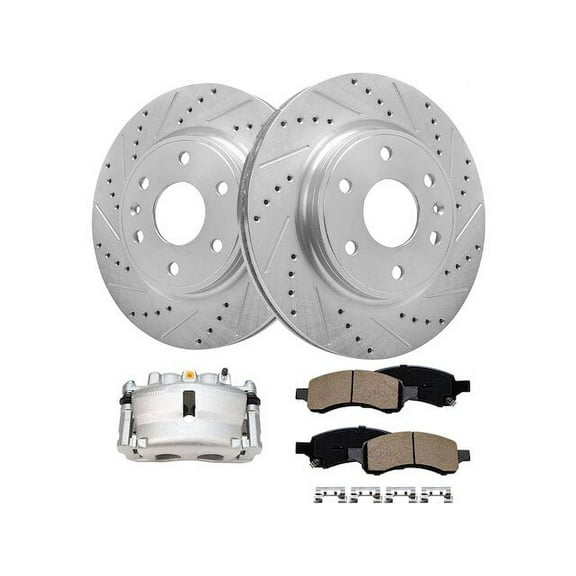 Front Brake Pad Rotor and Caliper Set - Compatible with 2009 - 2017 Chevy Traverse 2010 2011 2012 2013 2014 2015 2016