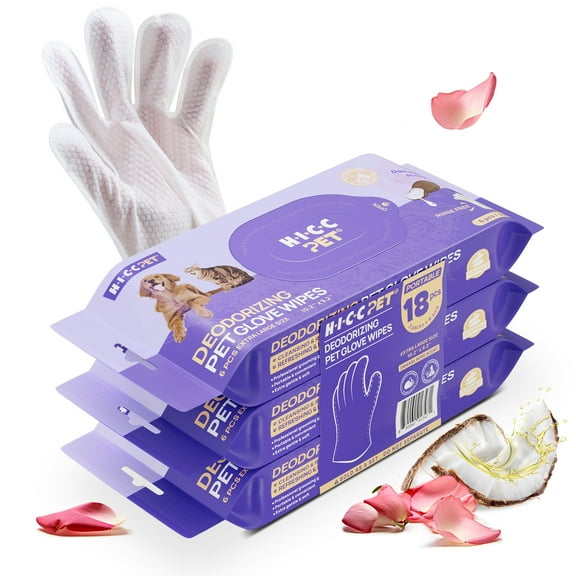 HICC Pet Portable Grooming Gloves for Dogs and Cats - 6-Count (Pack of 3) - Rose Scent - Cleansing and Deodorizing