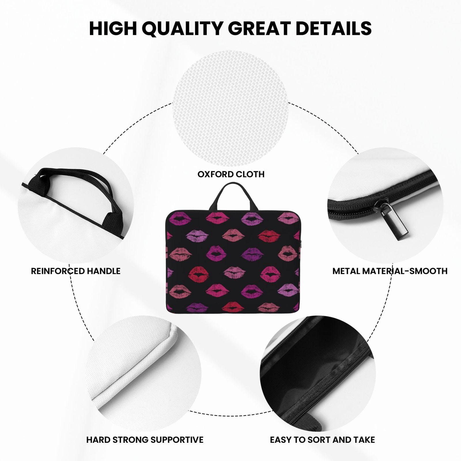 Laptop Sleeve Case Bag Protective Carrying Case with Handle for 14 inch Laptop, Lips Kiss