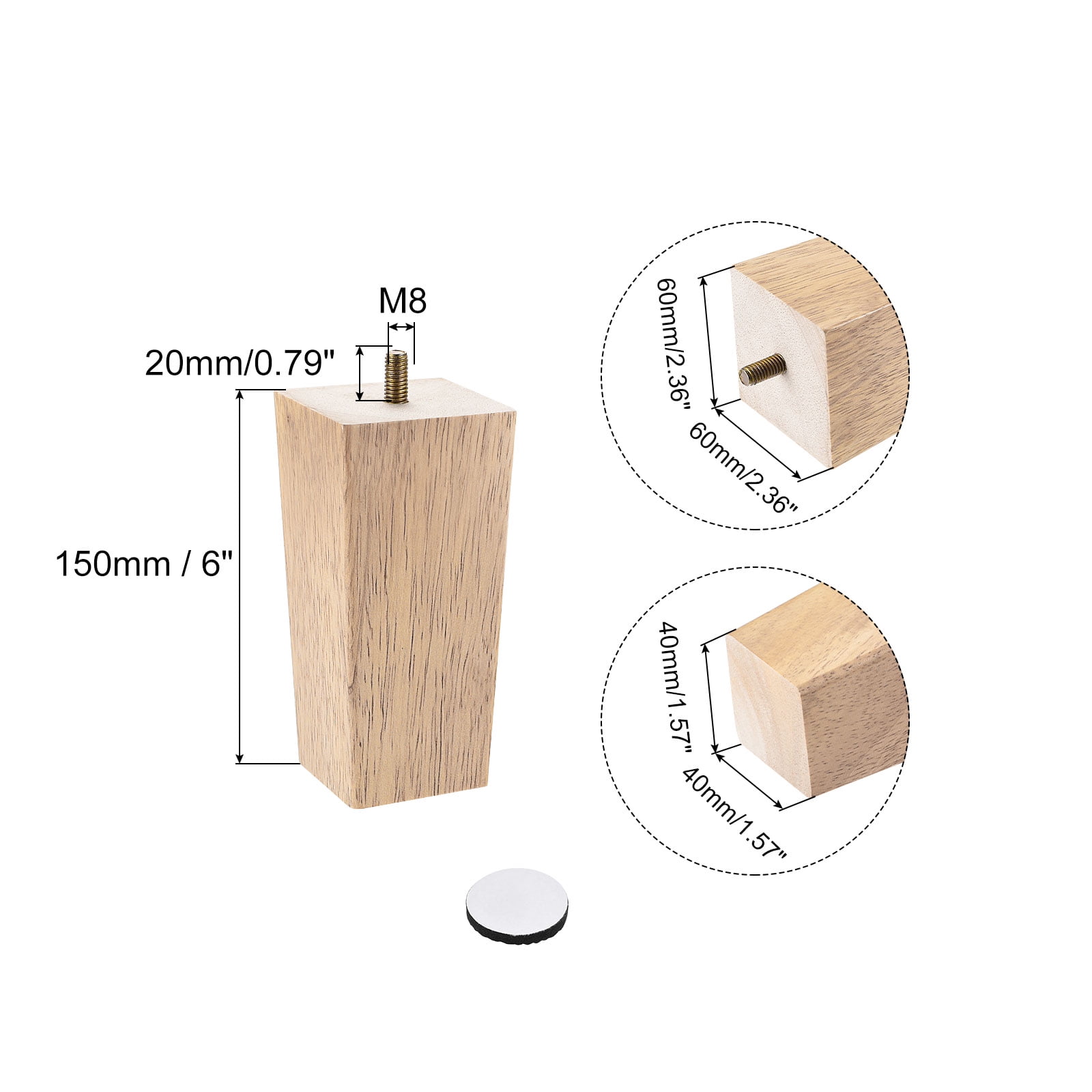 Unique Bargains Wooden Square Tapered Furniture Legs Wood 6 Inch (150mm)