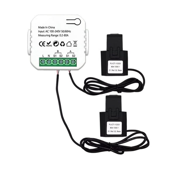 Medidor de energía inteligente Tuya ZigBee de 2 vías bidireccional con sensor de corriente, aplicación de pinza, monitor de potencia 100-240 V CA, 2 canales, 2 CT