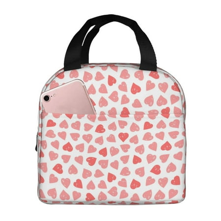 Insulated Lunch Bag for Women Men - Pink Hearts1 Leakproof Cooler Lunch Box for Women Men  Lunch Tote Bags for Work School Picnic Travel
