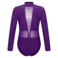 thumbnail image 3 of Linjinx Kids Girls Rhinestones Figure Ice Skating Suit Ballet Dance Leotard Mock Neck Bodysuit Long Purple 12, 3 of 7
