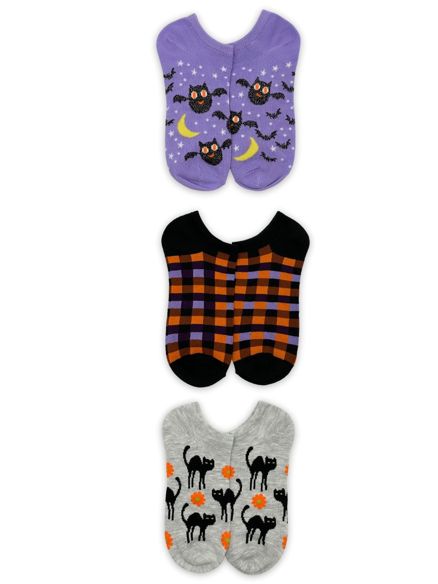 Way To Celebrate! Women's Halloween Bats No-Show Socks, 3-Pack, Size 4-10