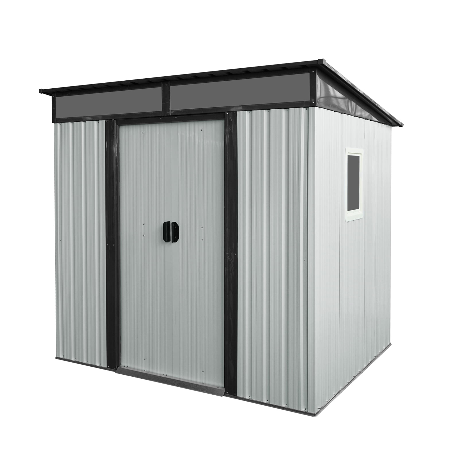 Olurrisa 6ft x 5ft Outdoor Metal Storage Shed with Window and Transparent plate for Garden, Lawn (White and Black)