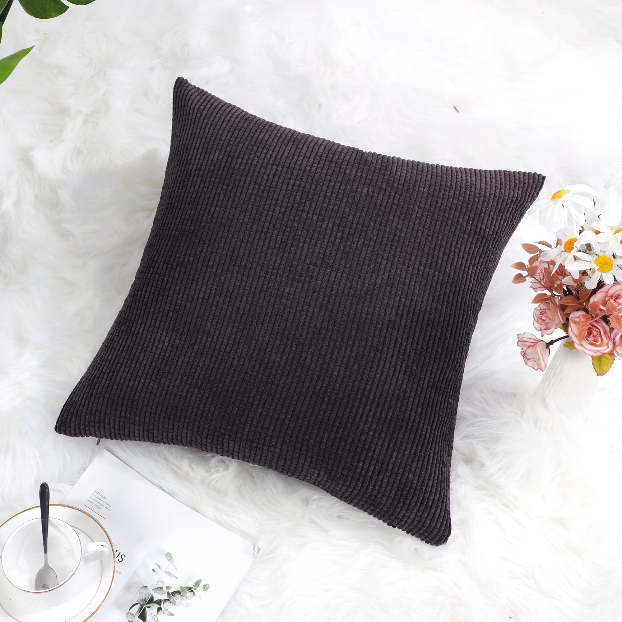 Unique Bargains Corduroy Texture Decorative Throw Pillow Cover Dark Brown 20" x 20"