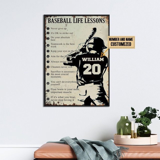 MoritanX Personalized Baseball Poster, Baseball Life Lesson Poster, Custom Name Baseball Print, Baseball Gift For Boy, Gift For Baseball Player