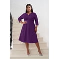 thumbnail image 3 of AURA Women's Plus Size Stretchy Flared Wrap Dress Casual Wedding Guest Midi Dresses V Neck 3/4 Sleeve A-Line Swing Dress, 3 of 6