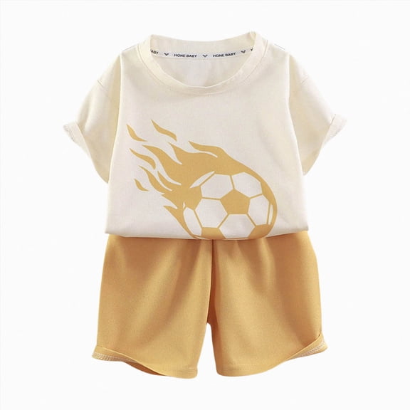 KPOPLK Toddler Boys Clothes Summer 2PCS Outfits Letter Print Short Sleeve Shirt Top Shorts Set 1t 2t 3t 4t 5t 6t Size 7-8 Years,Yellow