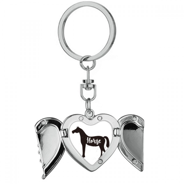 Llavero de alas de ángel en forma de corazón Unbranded Caballo blanco y negro