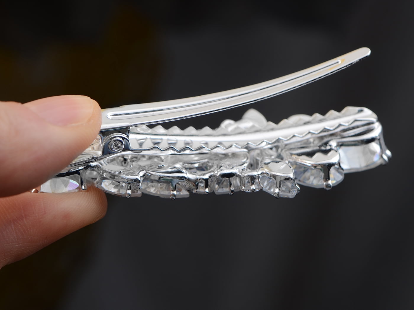 Silver Tone Zirconnia Czech Crystal Rhinestone Flower Bridal Hair Clip Pin