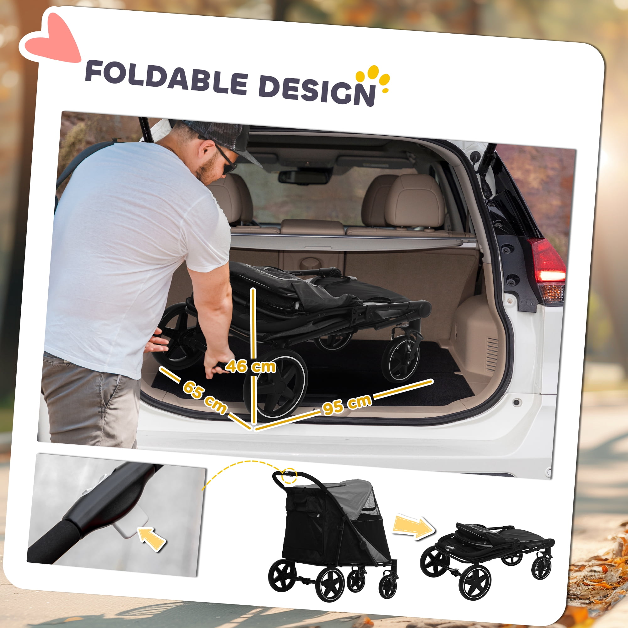 One-Click Foldable Doggy Stroller for Medium Large Dogs, Pet Stroller with Storage, Smooth Ride with Shock Absorption, Mesh Window, Safety Leash, Big Dog Walking Stroller, Gray