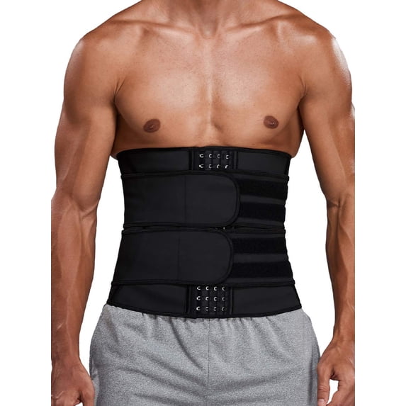 Men Neoprene Sauna Workout Waist Trainer Trimmer Belt for Weight Loss Sweat Belly Belt with Double Straps