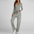 thumbnail image 4 of Fnooota Womens Two Piece Sets, Casual Long Sleeve V Neck Tops and Pants Sets Gray Size S-2XL, 4 of 7