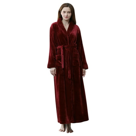 

Home Coat Sleeved Color Long Splicing Winter Clothes Bathrobe Lengthened Women s Solid Robe