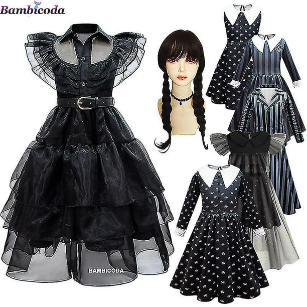 Disfraz de Wednesday Addams para niña, novedad de 2023, Vestidos para niña, Vestidos de fiesta de malla, disfraces de Carnaval de 3 a 10 años