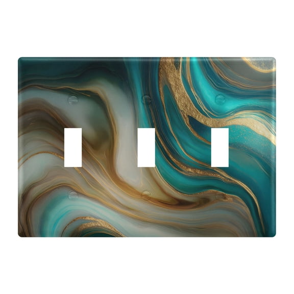 Light Switch Cover Blue Teal Gold Background Texture Plates Faceplate Decorative Switch Plate for Bedroom Home Decor
