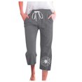 thumbnail image 1 of Casual Pants for Women Spring Summer Lace Up Loose Slacks Solid Drawstring Capri Pants Pocket Gray Womens Trousers S, 1 of 4