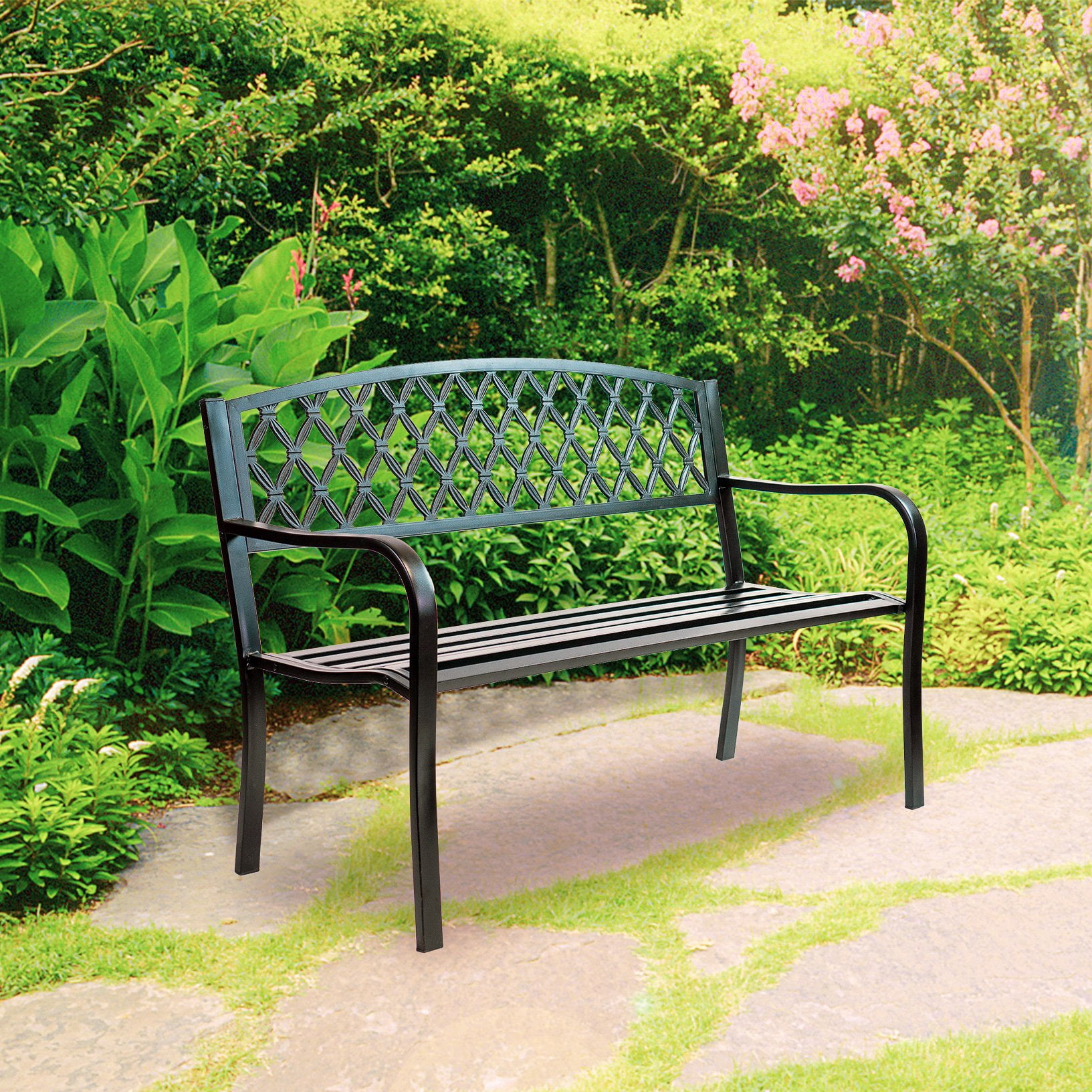 Patio Premier Lattice Back Metal Park Bench Black