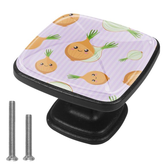 4 Pcs Cabinet Handle Drawer Pulls Bubls Onions Smiling Faces Knobs with Screws Square Furniture Office Cabinet Knob Decoration