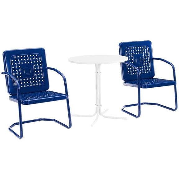 Crosley Furniture Bates 3 Piece Outdoor Metal Bistro Set in Navy