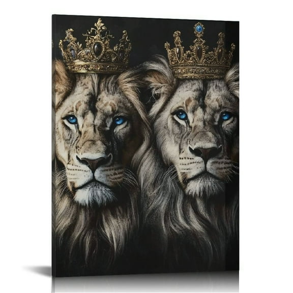 ZFLMY Lions Blue Eyes Crown Art Canvas Print Wall Decor 12x16 16x20 12x16in