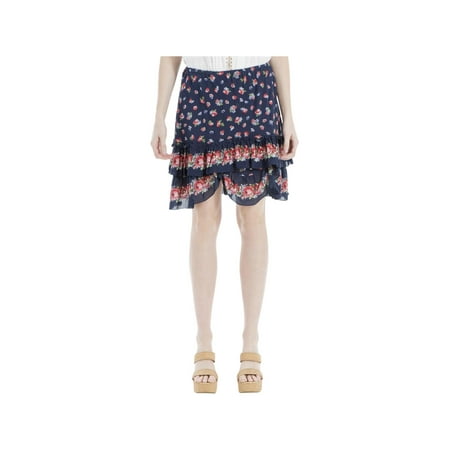 Max Studio Womens Floral Print Ruffled Tiered Skirt