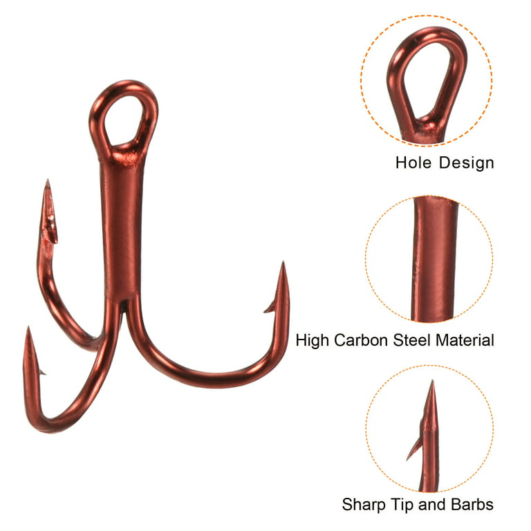 8#0.67 inch Treble Fish Hooks Carbon Steel Sharp Bend Hook with Barbs, Red 20 Pack, Size: 17mm/0.67